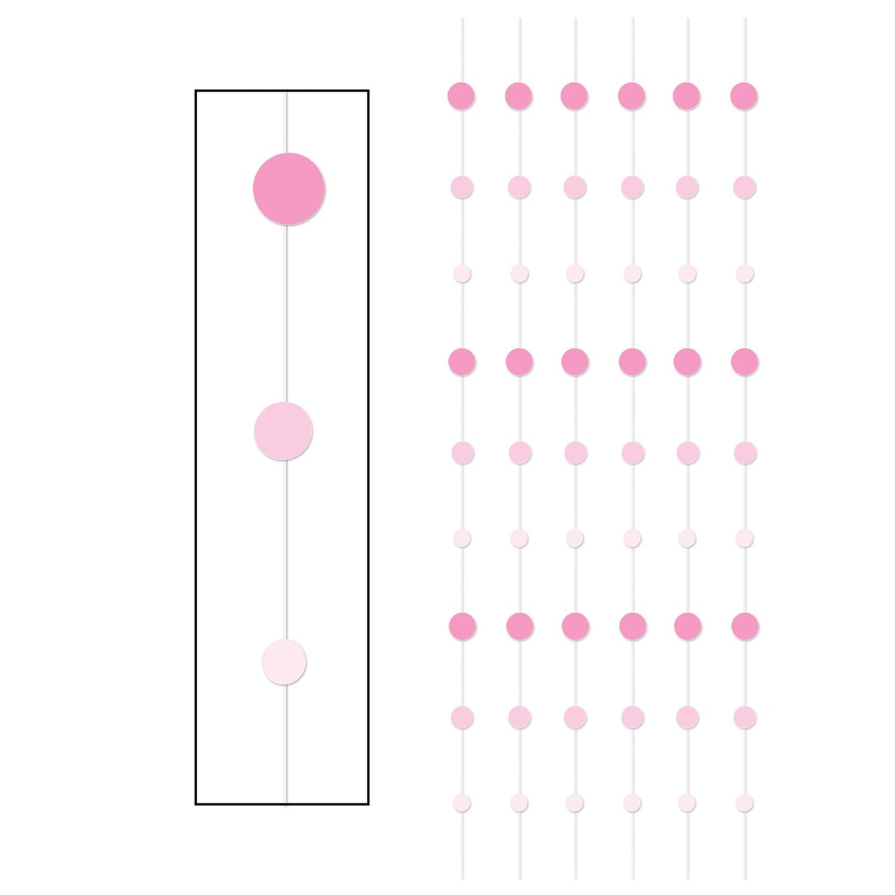 Beistle Club Pack of 72 Decorative Baby Pink and White Hanging Dot Stringers 6’